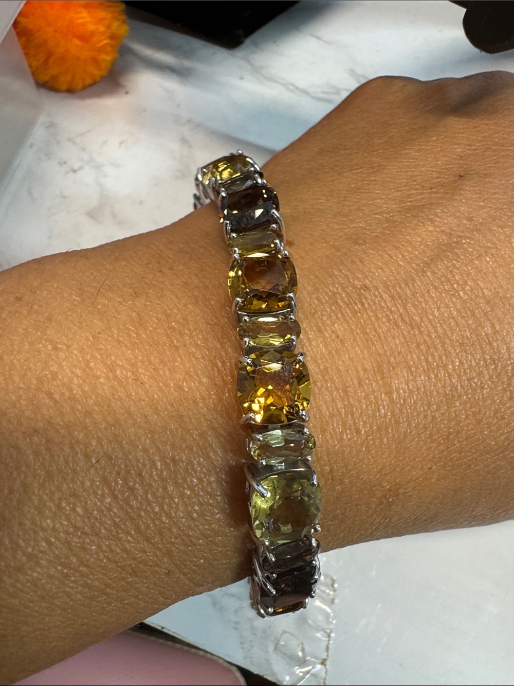 Sterling Silver Bracelet with Yellow Citrine Gemstones all